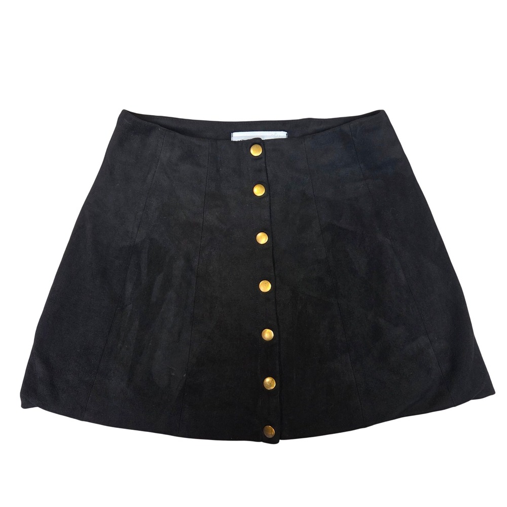 Magnolia South Black Faux Suede Button Front A-Line Mini Skirt IS5024C Small